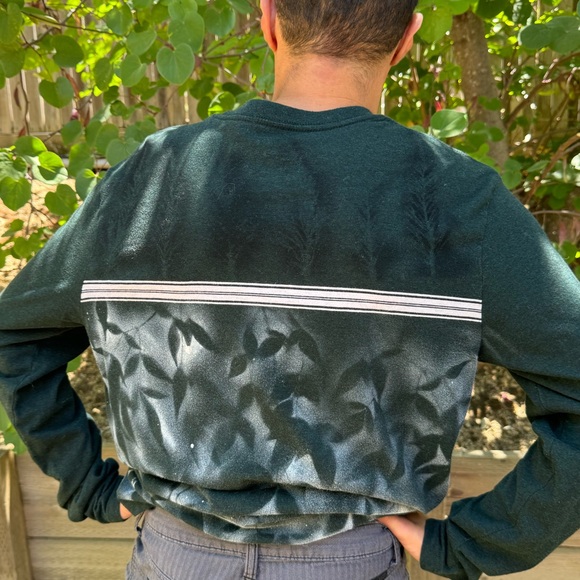 Fabric Spray Paint Design Apparel | "Fig Shadow" Green Longsleeve Tee - Picture 2 of 7